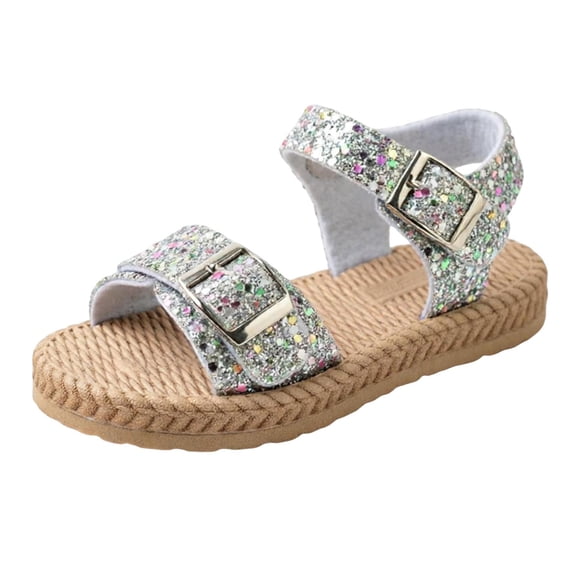 Tigivemen Toddler Girls Summer Sandals Sequin Sandal with Soft Woven Sole Adjustable Strap Kids Girl Shoes Silver Size 1.5