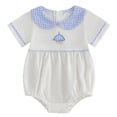 thumbnail image 1 of Tigivemen Unisex Newborn Outfits Short Sleeve Lapel Rompers Embroidery Fall Clothes Baby Bodysuits Size 3-6 Months,Blue, 1 of 6