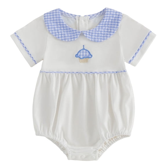 Tigivemen Unisex Newborn Outfits Short Sleeve Lapel Rompers Embroidery Fall Clothes Baby Bodysuits Size 3-6 Months,Blue