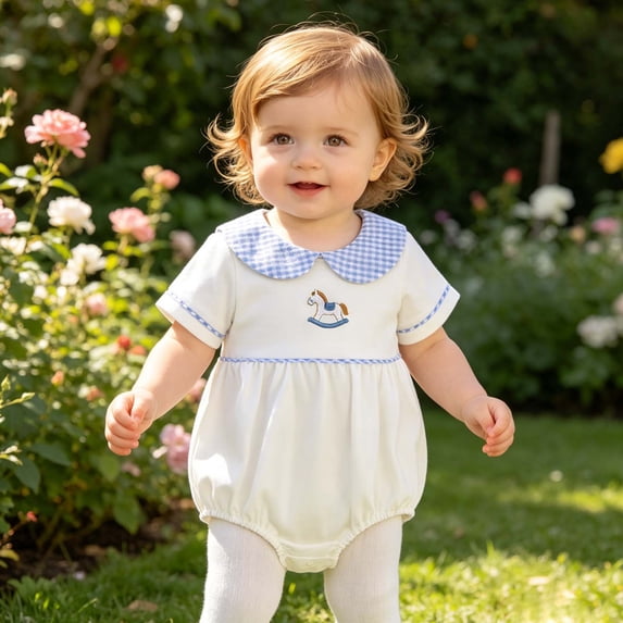 Tigivemen Unisex Newborn Outfits Short Sleeve Lapel Rompers Embroidery Fall Clothes Baby Bodysuits Size 3-6 Months,Light Blue