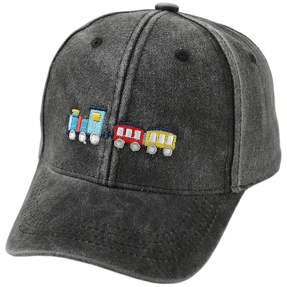 Tigivemen Vintage Baseball Cap Cartoon Miniature Train Baseball Hats Summer Sunhats for Kids Black