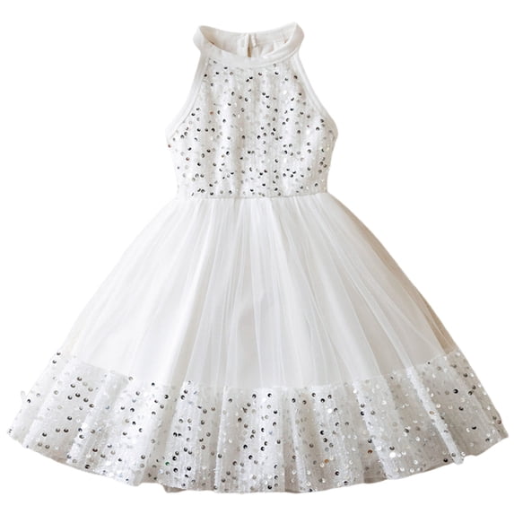 Tigivemen Sequined Mesh Summer Dress for Girls Birthday Party Sleeveless Dresses Size 7-8 Y