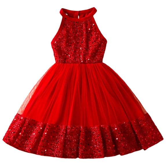 Tigivemen Sequined Mesh Summer Dress for Girls Birthday Party Sleeveless Dresses Size 6-7 Y