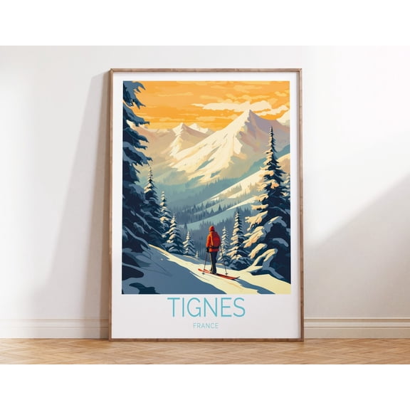 Tignes France Alpine Ski Mountain Print, Unframed Paper Print Size 8x12