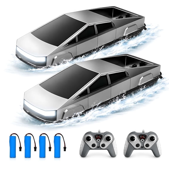 Tigozz 2 Pack Cyber Style RC Boats with 4 Batteries, Fast Remote Control Speedboats with LED Lights for Pools and Lakes Age 8+