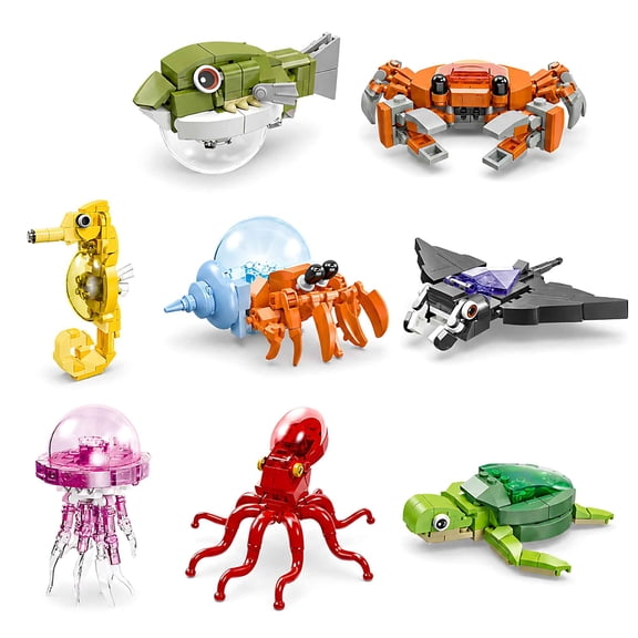 Tigozz 8-Model Light-Up Ocean Animal Building Block Set, 3D STEM Construction Kit with Collectible Sea Creatures for Boys and Girls Ages 6+