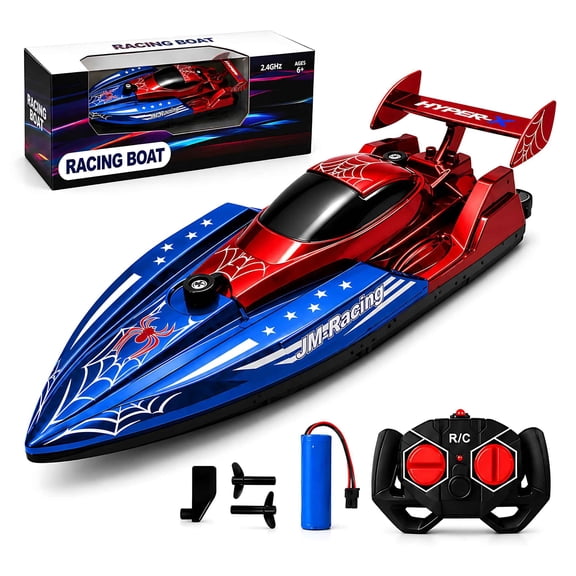 Tigozz RC Boat, 2.4GHz Remote Control Racing Boat with Rechargeable Battery, Dual Motor Spider Style Water Toy for Pools, Ponds & Lakes, Ages 6+