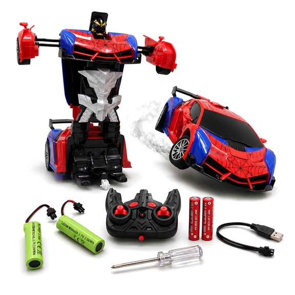 Tigozz RC Spider Car Transforming Robot Toy, 2.4GHz Remote Control Stunt Vehicle, 360 Spin, Blue LED, 2 Rechargeable Batteries, Kids Gift