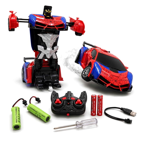 Tigozz RC Spider Car Transforming Robot Toy, 2.4GHz Remote Control Stunt Vehicle, 360 Spin, Blue LED, 2 Rechargeable Batteries, Kids Gift