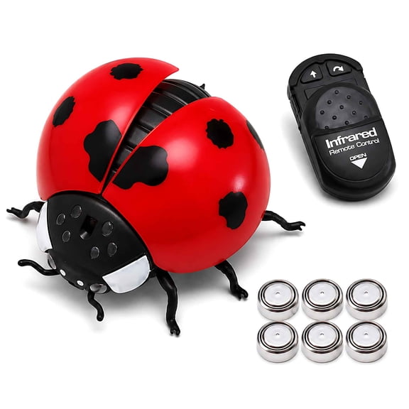 Tigozz Realistic RC Ladybug Toy, Infrared Remote Control Crawling Insect with Glowing Eyes, Manual-Opening Wings, Batteries Included, Ages 6+