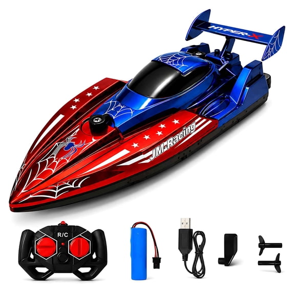 Tigozz Remote Control Boat for Kids, 2.4GHz Dual-Motor Speed Boat with Rechargeable Battery, Spider-Style Pool and Lake Toy, Ages 6+