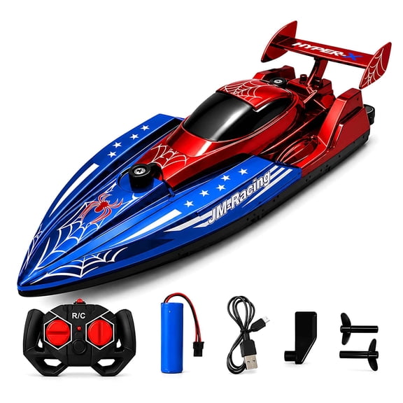 Tigozz Remote Control Boat for Kids, 2.4GHz Dual-Motor Speed Boat with Rechargeable Battery, Spider-Style Pool and Lake Toy, Ages 6+