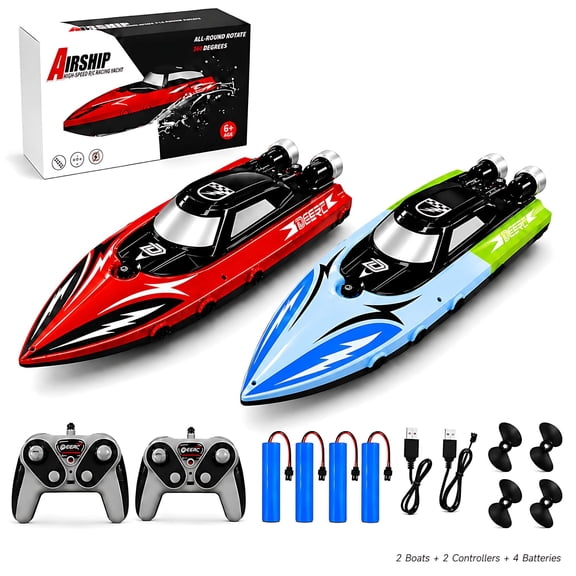 Tigozz Remote Control Boat for Pools, Red and Blue Remote Boat Set with 4 Batteries, 2.4GHz Control, Water Sensor, Outdoor Toy Ages 6+