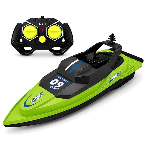 Tigozz Remote Control Boat for Swimming Pools, 2.4GHz Twin-Propeller Racing Craft with 4-Way Steering, Ages 6+, Green