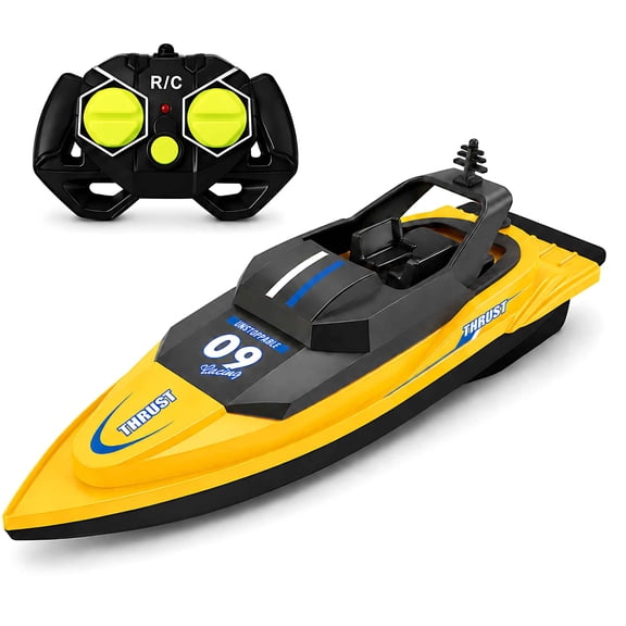 Tigozz Remote Control Boat for Swimming Pools, 2.4GHz Twin-Propeller Racing Craft with 4-Way Steering, Ages 6+, Yellow