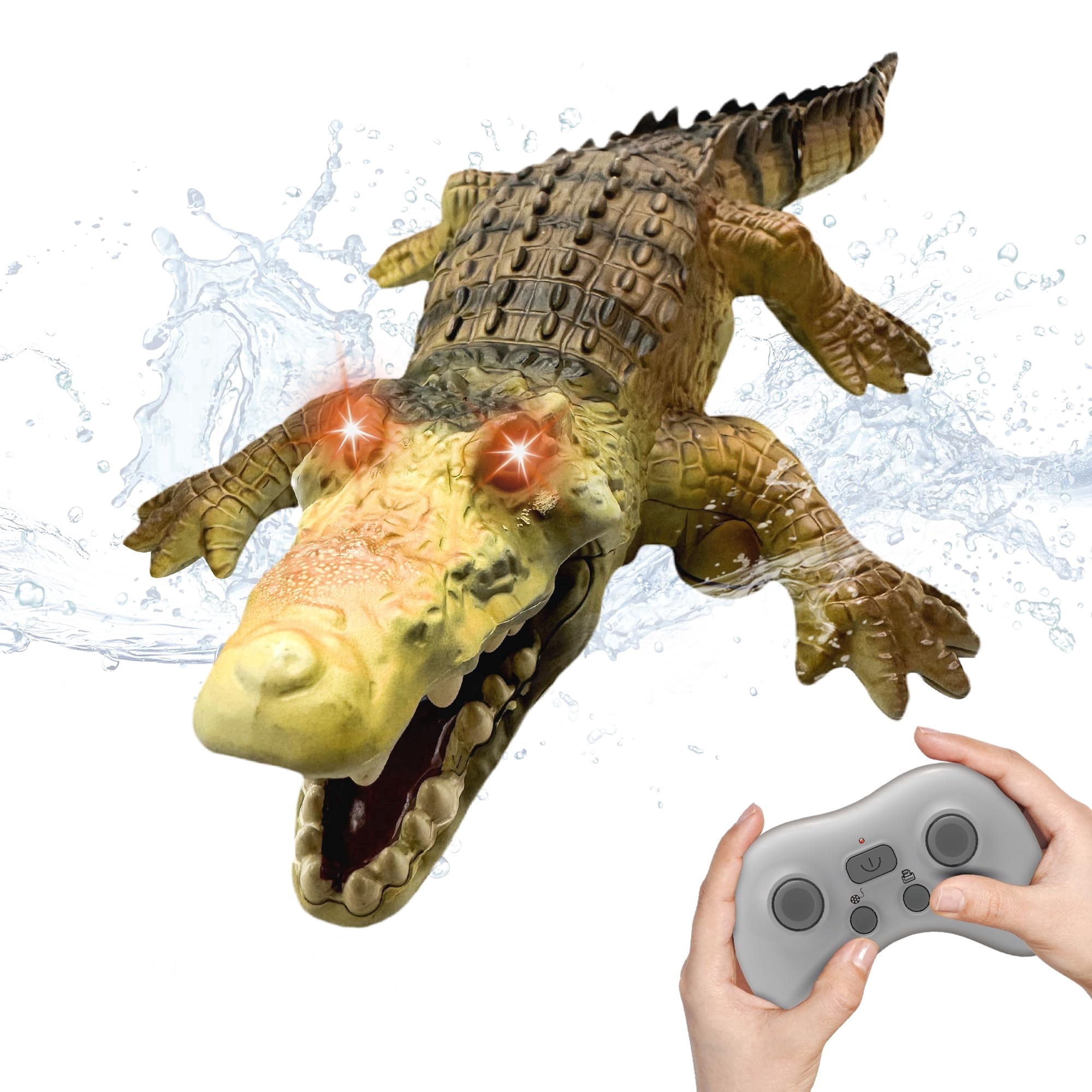 Tigozz Remote Control Crocodile Boat for Kids Boys Ages 6+, RC Alligator Water Toy with LED Light Eyes, Rechargeable Pool Boat