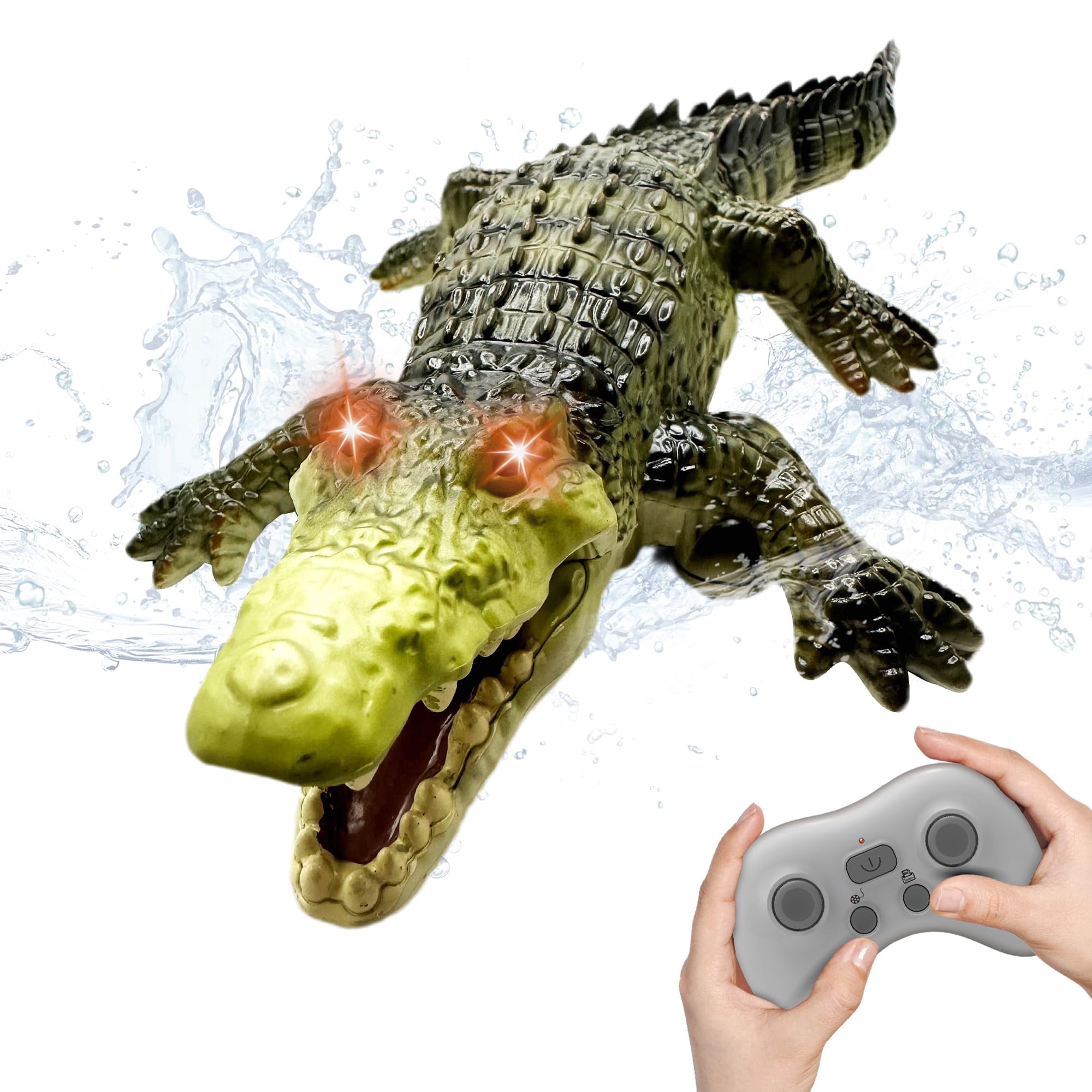 Tigozz Remote Control Crocodile Boat for Kids Boys Ages 6+, RC Alligator Water Toy with LED Light Eyes, Rechargeable Pool Boat