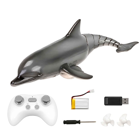 Tigozz Remote Control Dolphin Toy for Kids, 2.4GHz Swimming Pool Water Animal with Light, Rechargeable RC Boat Gift Ages 6+, Gray