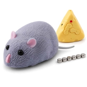 Tigozz Remote Control Mouse Cat Toy, Realistic Plush Moving Rat with Cheese-Shaped Infrared Controller, 4-Way Interactive Chase Toy