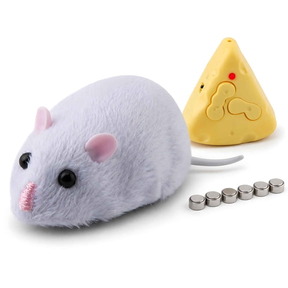 Tigozz Remote Control Mouse Cat Toy, Realistic Plush Moving Rat with Cheese-Shaped Infrared Controller, 4-Way Interactive Chase Toy