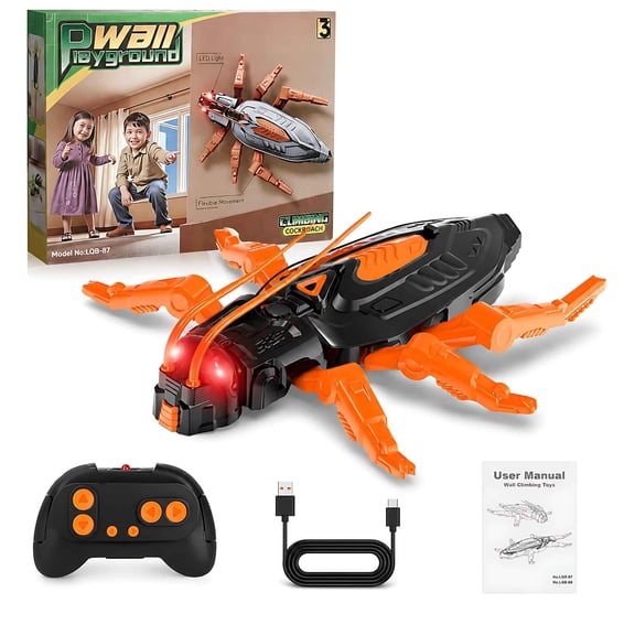 Tigozz Remote Control Wall Climbing Cockroach Toy, Rechargeable RC Bug Car with LED Lights and USB C Charging Cable for Kids Ages 3+
