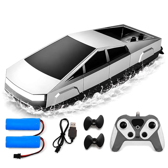 Tigozz Silver RC Boat with 2 Batteries, 2.4GHz Remote Control Speedboat for Kids and Adults, Dual-Motor Racing Toy for Pools and Lakes