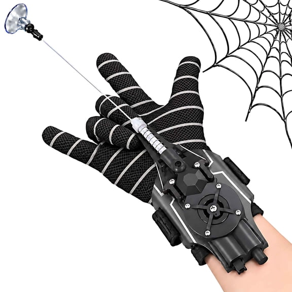 Tigozz Spider Web Shooter Toy for Kids, USB Rechargeable Black Wrist Launcher, Auto Reel, Suction Cup, 2 Gloves, Black & Red Web Pattern for Role Play