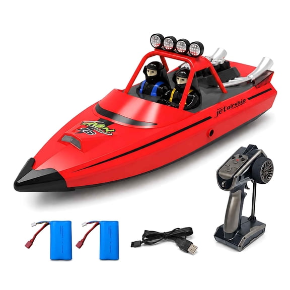 Tigozz TX725 RC Jet Boat, Up to 19 MPH Remote Control Boat with Self-Righting, Enclosed Jet Drive, 2 Batteries, LED Lights, for Pools and Ponds