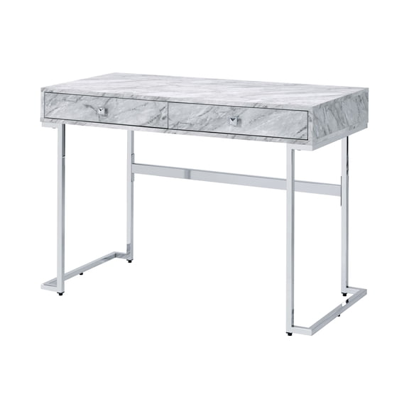 Tigress White Printed Faux Marble Top & Chrome Finish Writing Desk