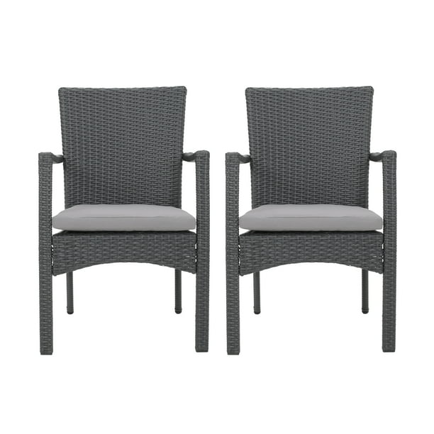 Tigua Outdoor Wicker Dining Chair with Cushions, Set of 2, Grey