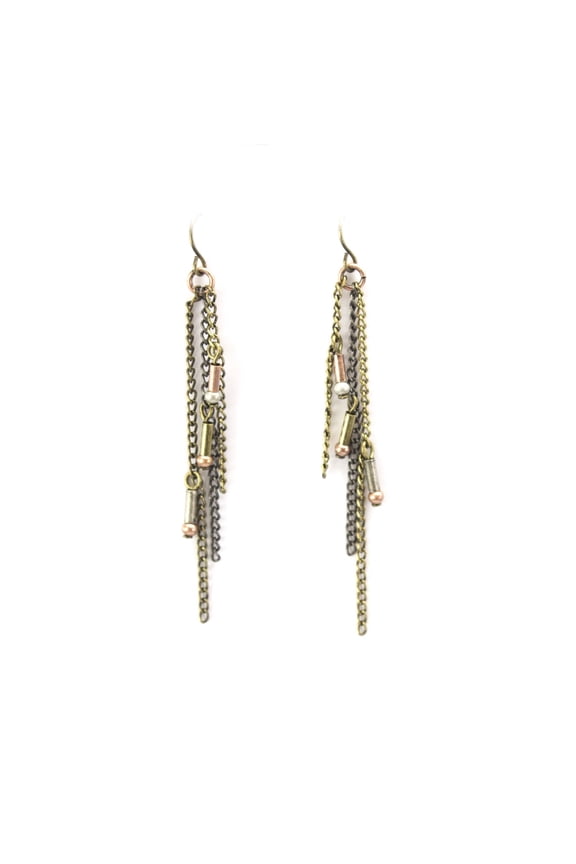 Mixed Metal Chain Dangle Earrings - Lightweight Beach Wave Design Jewelry Necklace Gold Silver Metal
