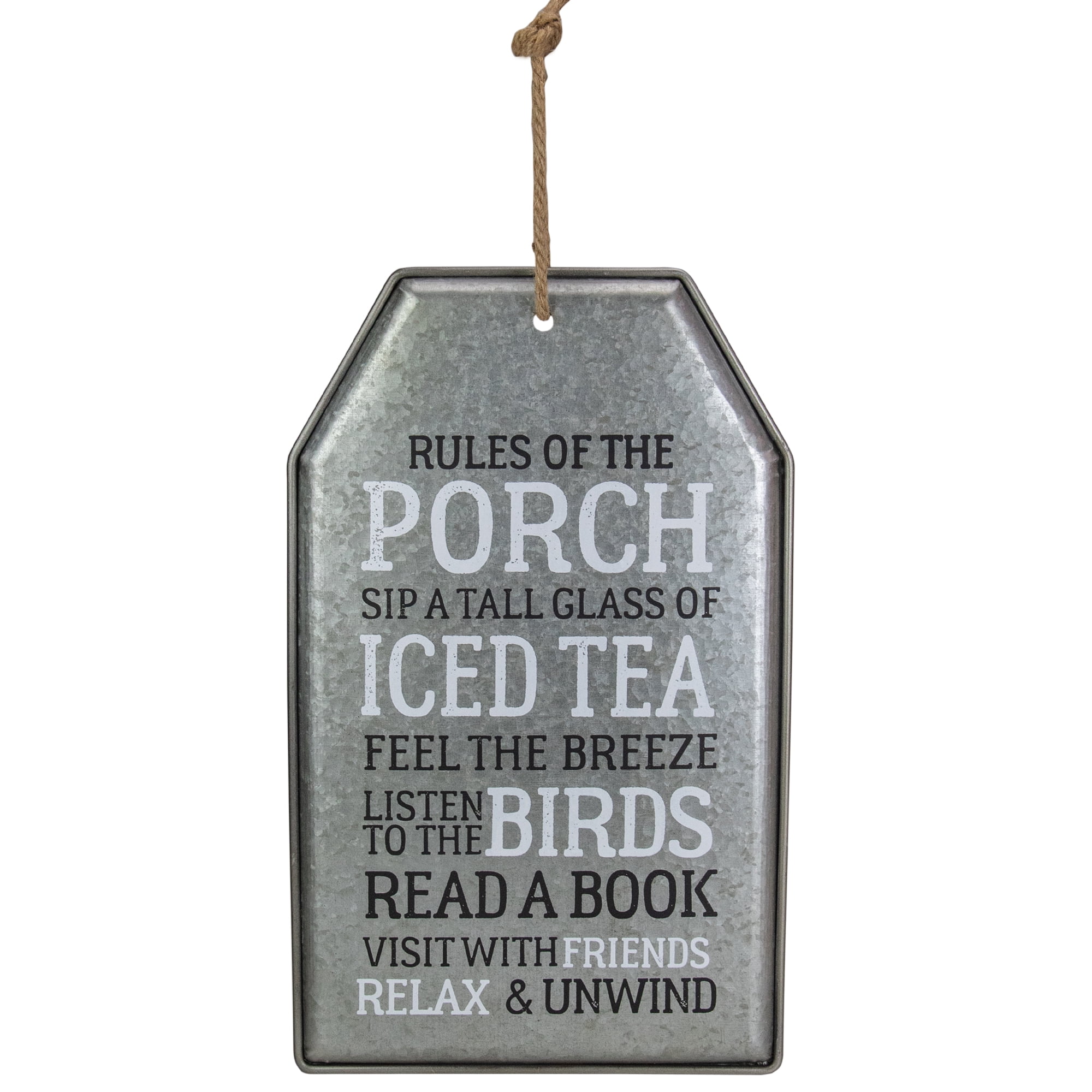 Distressed Silver Metal Outdoor Porch Rules Hanging Wall Decor