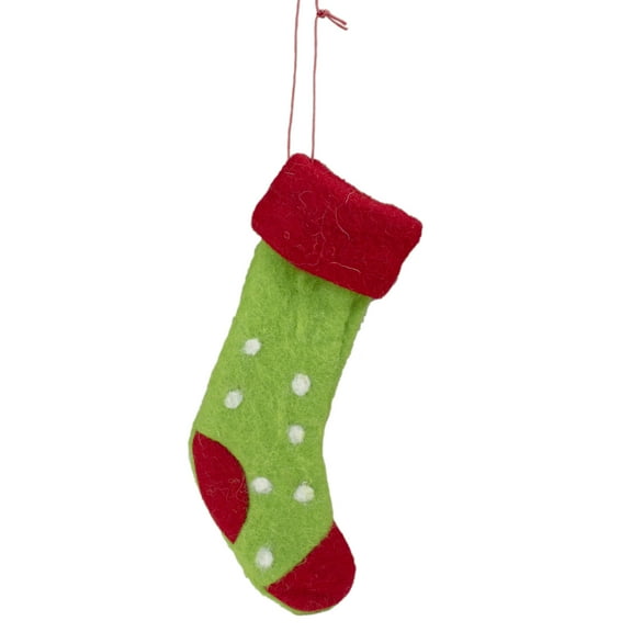 Tii Collections 9.5" Green and Red Polka Dotted Felt Christmas Stocking Ornament