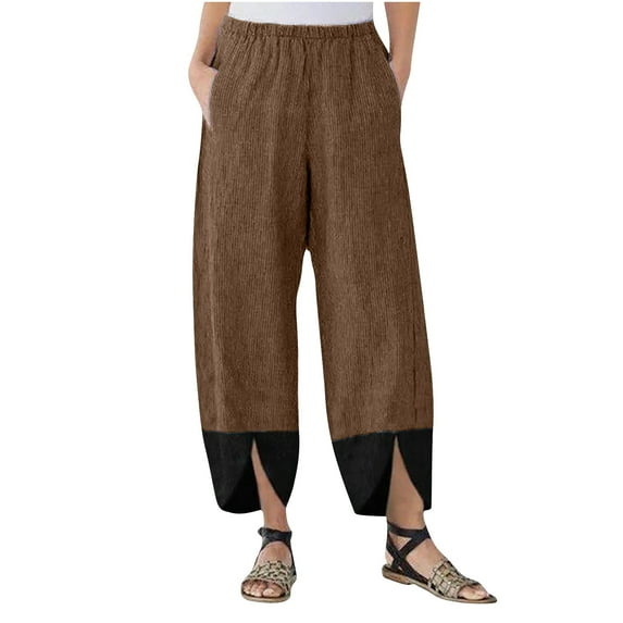 Tii.MM Corduroy Pants for Women 2025 Fall Wide Leg Plus Size Casual Loose High Waist Trousers Lounge Vacation Pants with Pocket