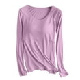 thumbnail image 1 of Tii.MM Pajama T Shirt with Built in Bra for Women Plus Size Baggy Modal Long Sleeve Sleepwear Fall Lounge Solid Tops, 1 of 1