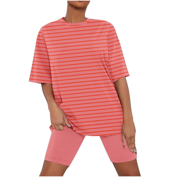 Tii.MM Two Piece Outfits for Women Summer Short Sleeve T-Shirt Tops Biker Shorts Sets Workout Sports Tracksuit