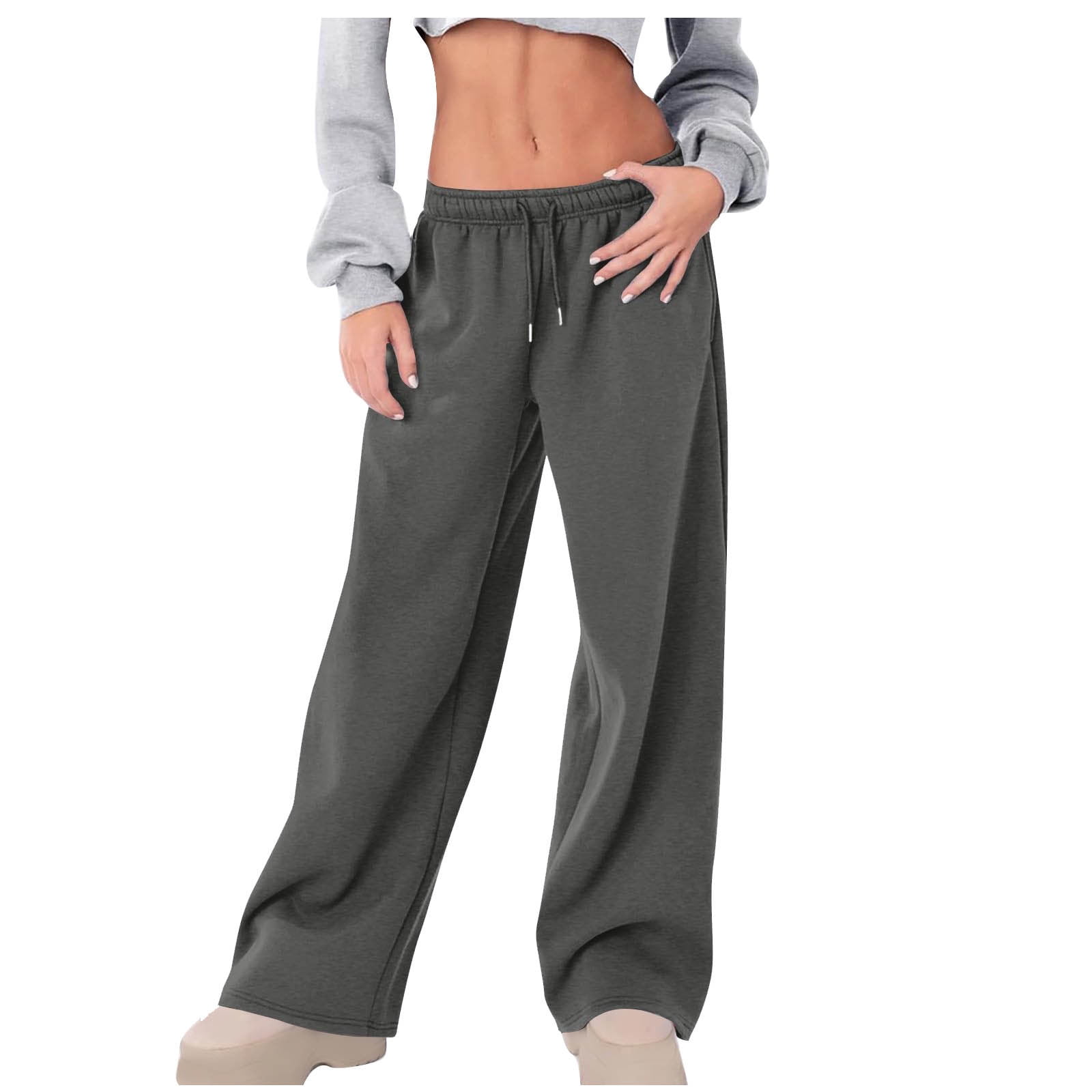 Low Rise Plain Studded Loose-Fit Wide-Leg Sweatpants