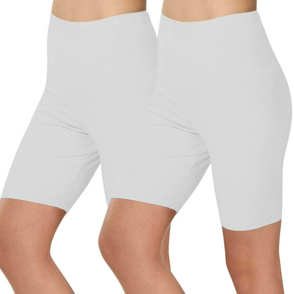 Tii.MM Women's Biker Shorts High Waist Stretch Skinny Solid Color Exercise Yoga Workout Gym Running Shorts 2 Pack