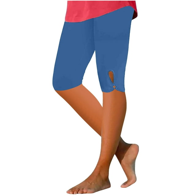 Tii.MM Women's Casual Capris Knee Length Solid Color Capri Leggings High Waist Stretch for Summer Yoga Workout Exercise