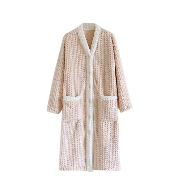 Tii.MM Women's Flannel Robe Soft Warm Bathrobe Fall Winter Button Down Housecoats Sleepwear Cozy Loungewear