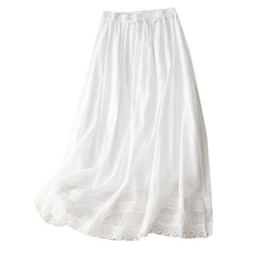 Tii.MM Womens Casual Cotton Linen Maxi Skirts Lace Trim A-Line Flowy Summer Boho Loose Beach Skirt 2025 Trendy