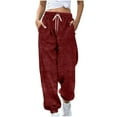 thumbnail image 1 of Tii.MM Womens Fuzzy Fleece Sweatpants Shaggy Winter Warm Cozy Plush Lounge Pants Soft Elastic Waist Sleepwear Pants with Pockets(XX-Large,Wine), 1 of 5