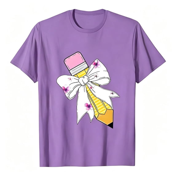 Tiijoy 2026 Girls School Graphic Tee Summer Pencil Print Short Sleeve T-Shirt, Sizes 2-13