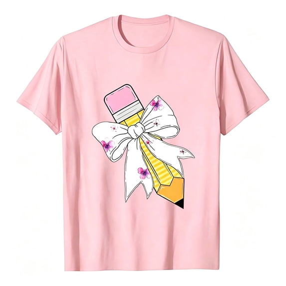 Tiijoy 2026 Girls School Graphic Tee Summer Pencil Print Short Sleeve T-Shirt, Sizes 2-13