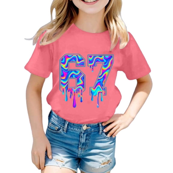 Tiijoy 6 7 T Shirt for Girls Short Sleeve Crew Neck T-Shirt Casual Tee Top, Sizes 8-9
