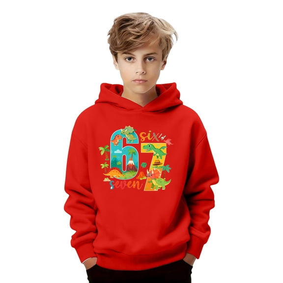 Tiijoy 67 Hoodie for Boys Dinosaur Print Cute Hooded Sweatshirt Pullover Top, Sizes 1-2T