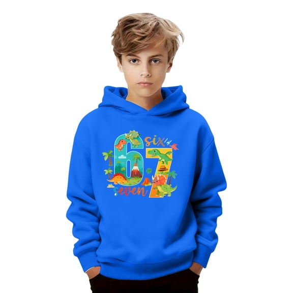 Tiijoy 67 Hoodie for Boys Dinosaur Print Cute Hooded Sweatshirt Pullover Top, Sizes 6-7