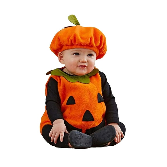 Tiijoy Baby Boys Halloween Sleeveless Pumpkin Romper Bodysuit Hat Outfits, Sizes 18-24M