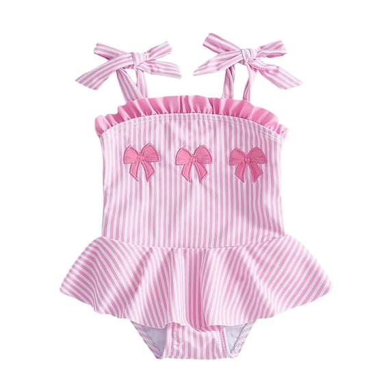 Tiijoy Baby Girl's Cute Ruffle One-Piece Swimsuit Tie-Shoulder Bathing Suit, Sizes 0-3T