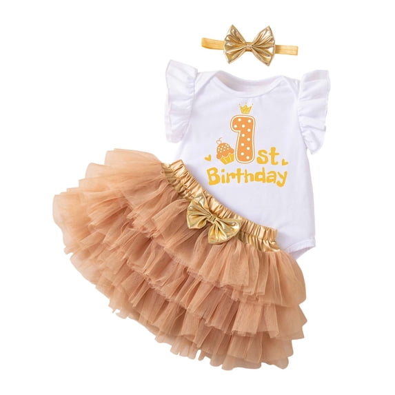 Tiijoy Baby Girls 1St Birthday Outfits Flutter Sleeve Romper Tutu Skirt Headband 3Pcs Set